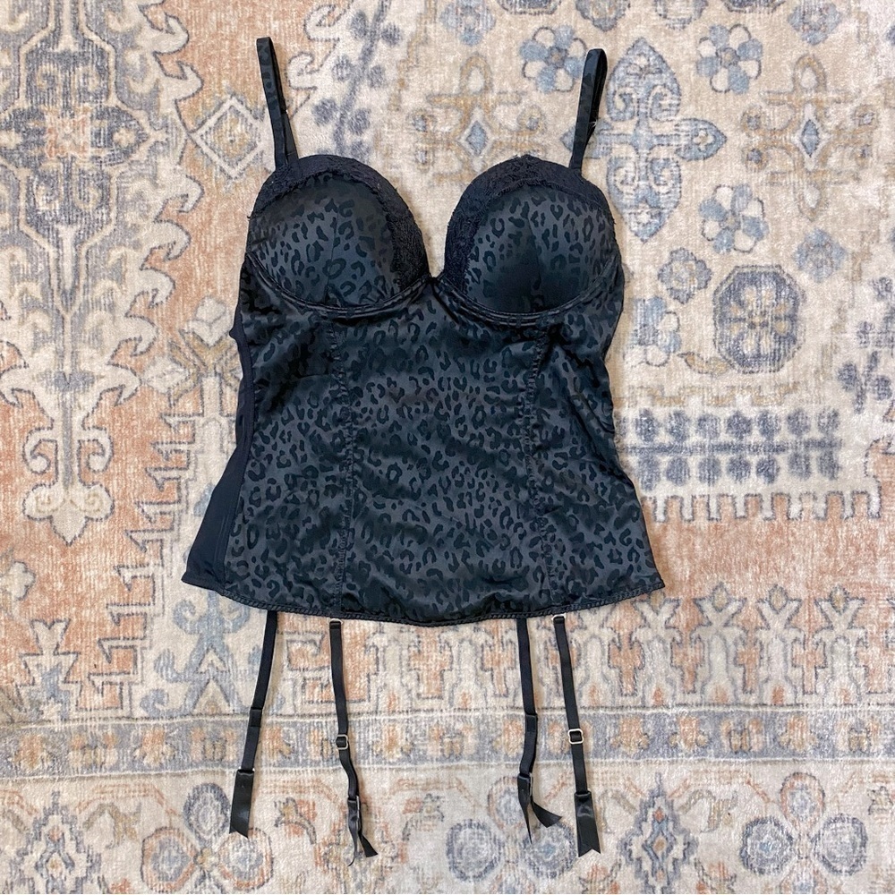 Intimissimi Black Animal Print Satin Corset Garder Bra Top